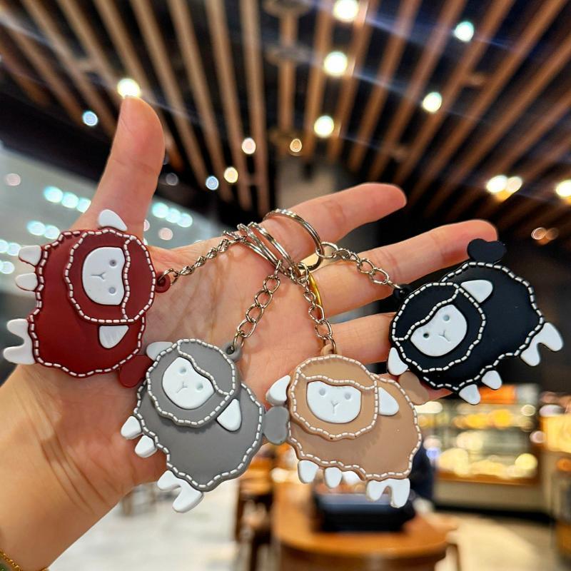 Soft White Sheep Keychain Cartoon Pu Leather Pendant Durable Bag Charm For Women Car Key Holiday Gift