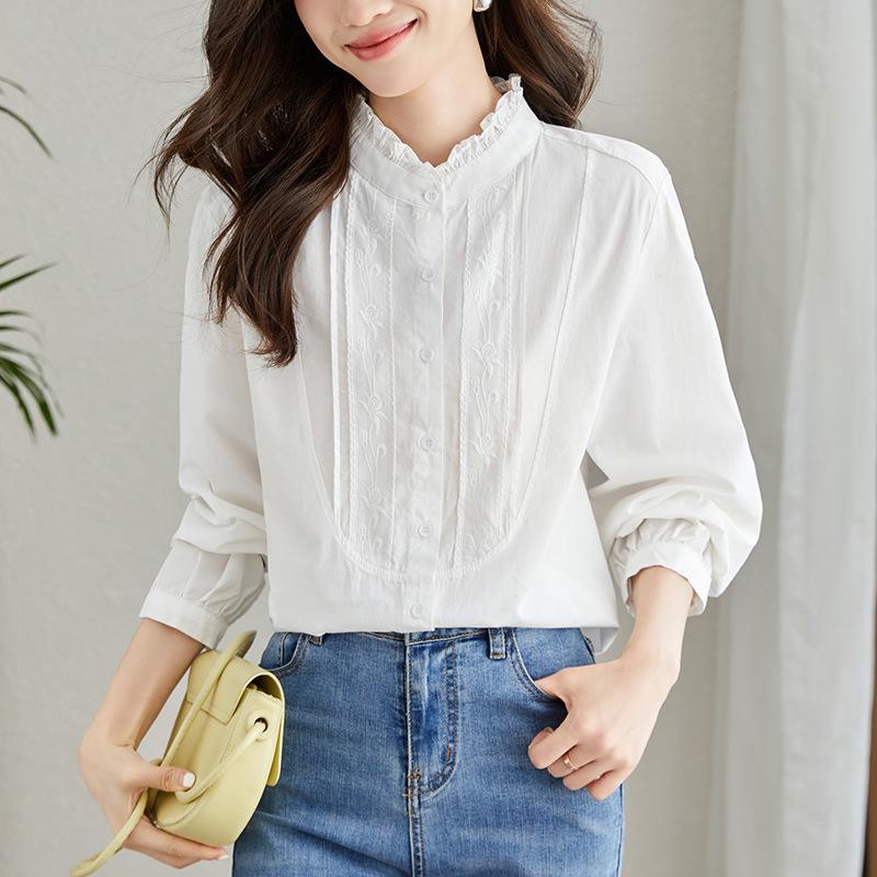 New French Sweet Long-sleeved White Shirt for Autumn