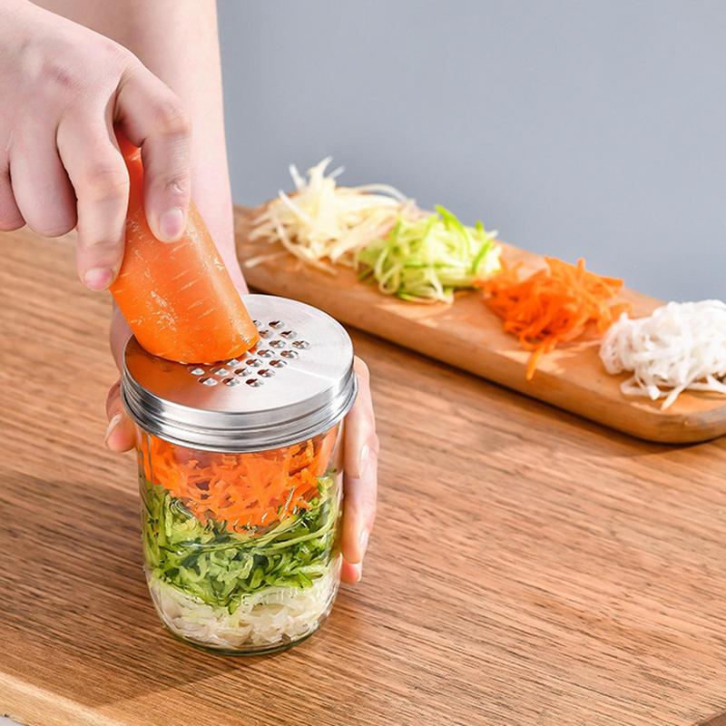 Mason Jar Cheese Grater Lid Stainless Steel Kitchen Cheese Zester Household Shredder Tool For Carrots Cucumbers Cheese