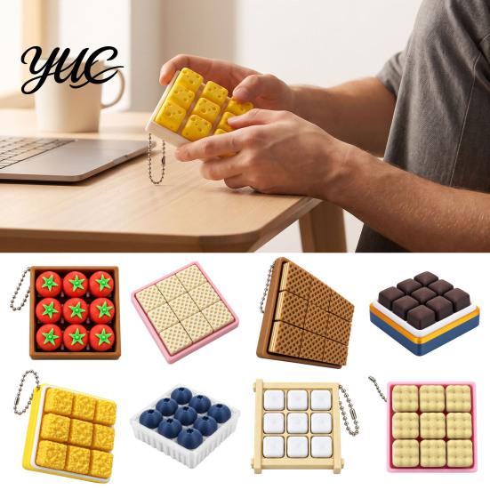 Stress Relief Toys 3D Printed 9-Square Fidget Clicker Toy, Simulation Fruit Cookie Pressing Portable Desk Fidgets Keychain, Click Desktop Ornament,
