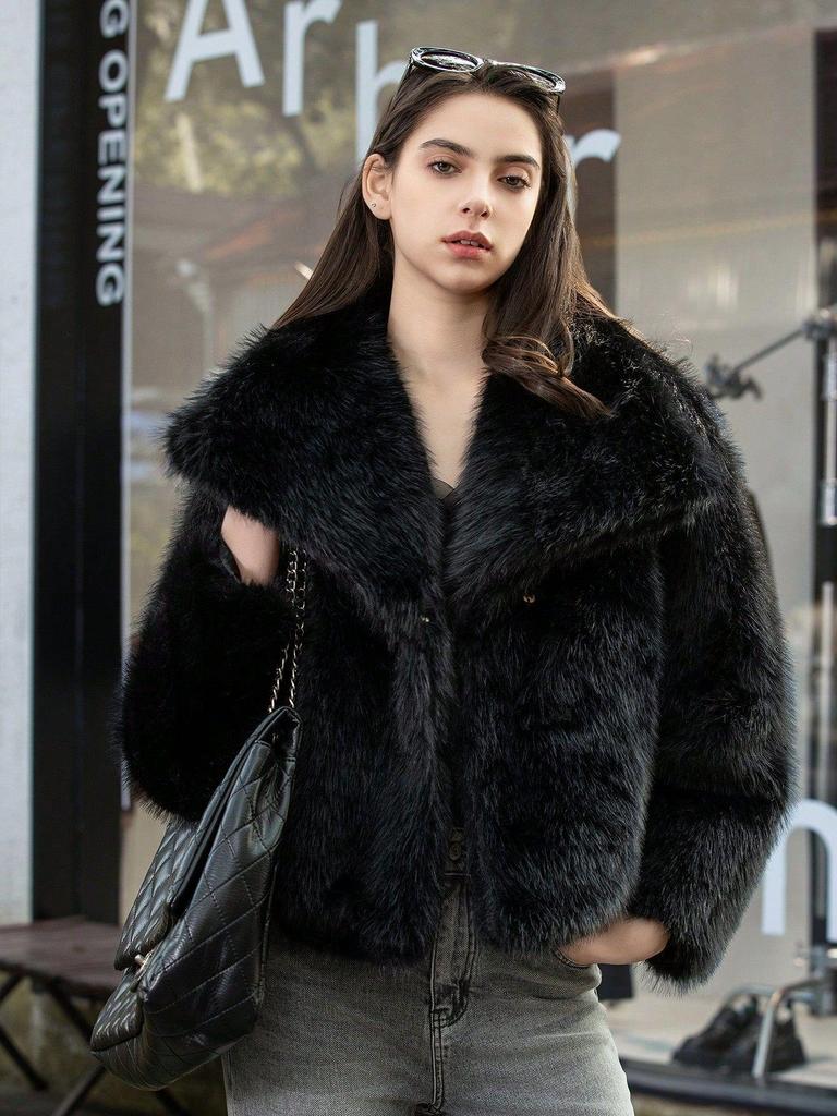 Women's Faux Fur Lapel Coat - Spring European & American Fashion, Loose Fit Hot Style