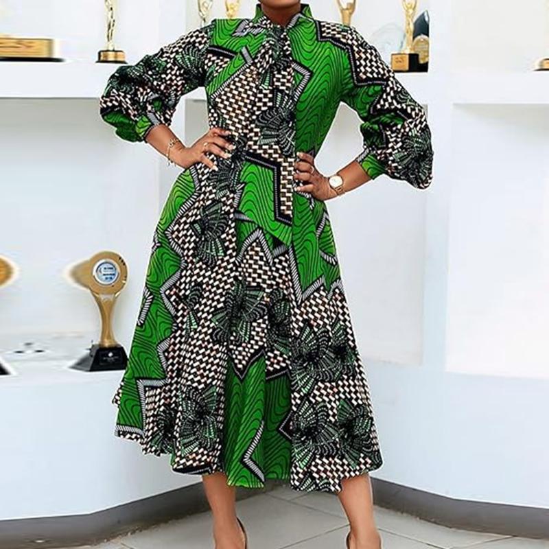 

VONDA Женские винтажные платья с воротником-стойкой и длинным рукавом с принтом 2XL зелёный