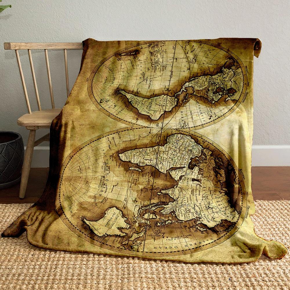 Two circular sepia-toned world maps with vintage geographic details. for all seasons blanket lunch break throw gift
