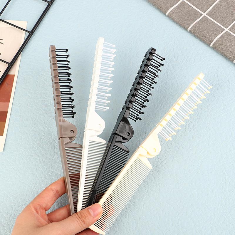 1Pc 2 In 1 Travel Portable  Hair Comb Folding Anti-Static Plastic Comb Hair Brush Compact Pocket Hair Comb