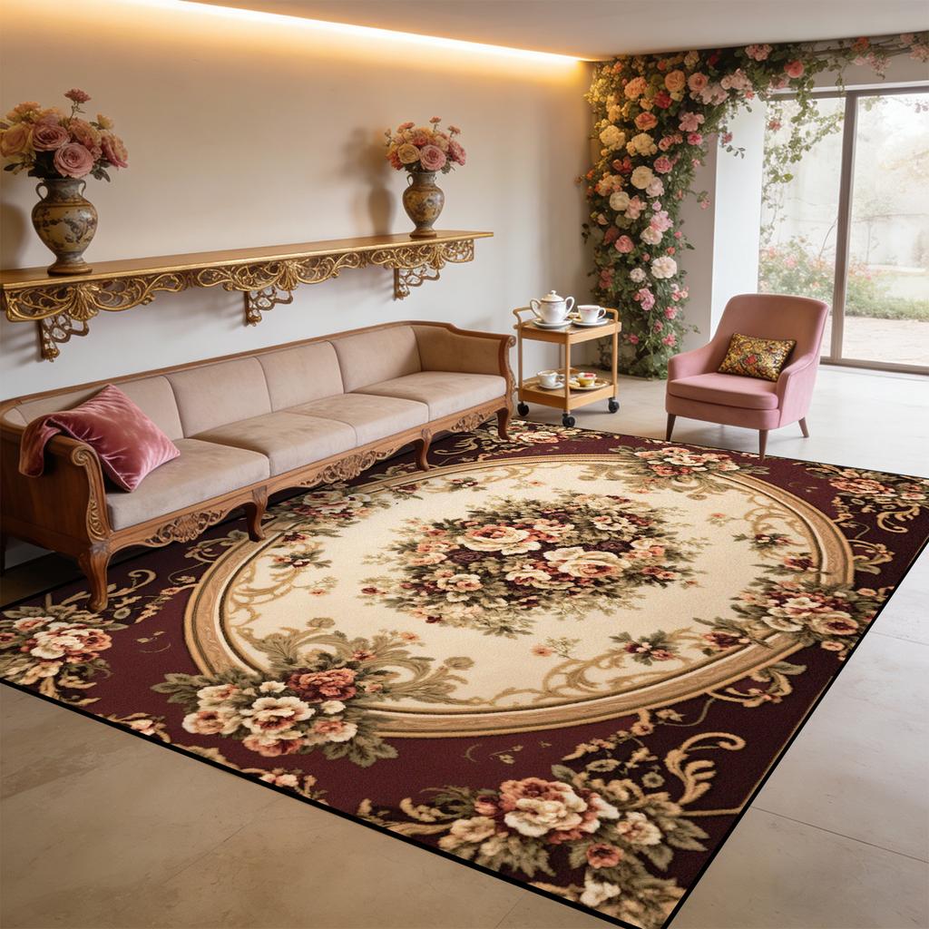 Persian Retro Living Room Carpet Light Luxury Flower Pattern Washable Large Size Rug Decoration Bedroom Fluffy Anti-slip Mats