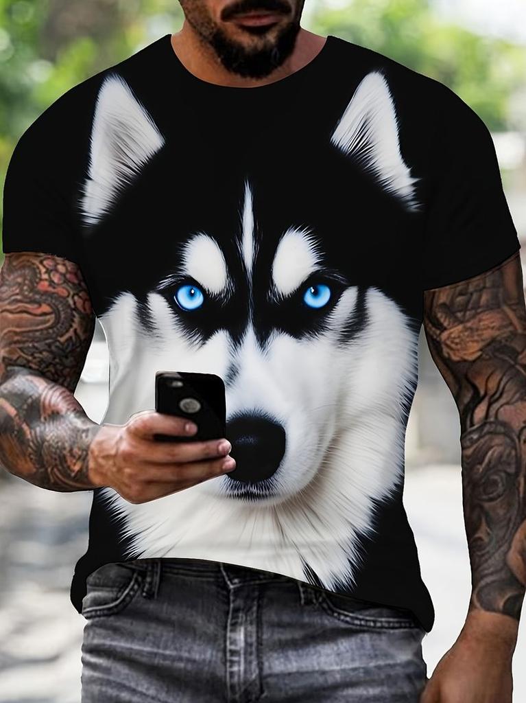 Regular Unisexs Husky Pattern 3D Digital Printed Tshirt Summer Fashionable Casual Short Sleeved Tshirt Top Suitable For Daily Wear In Summer