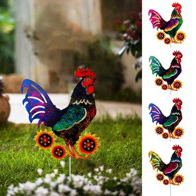 Rooster Sculpture Realistic Standing Animal Garden Decoration Rust-Proof Patio Backyard Carved Iron Chicken Lawn Ornament