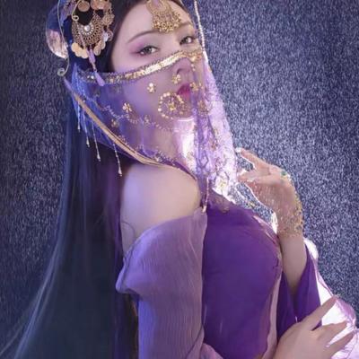 Performance Veil See-through Mesh Sequin And Bead Decor Belly Dance Tribal Face Veil Retro Chinese Style Hanfu Prop Halloween Costume Accessory