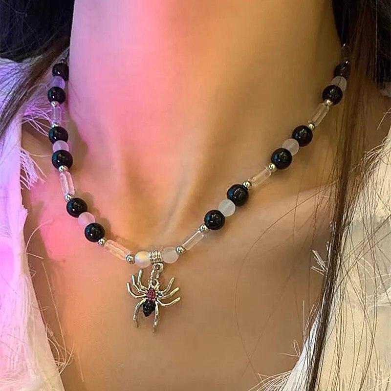 Vintage Perle Liebe Schmetterling Spinne Anhänger Halskette Für Männer Frauen Gothic Hip Hop Kreuz Mond Kette Lange Schmuck Halloween