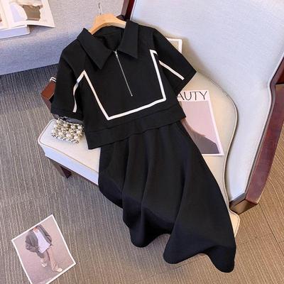 Plus Size Stylish Two-Piece Look Polo Dress - Summer Casual Short Sleeve Slimming Skirt
