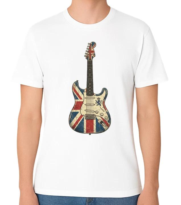 Union Jack Electric Guitar T-Shirt British UK Flag Music Lover Tee L