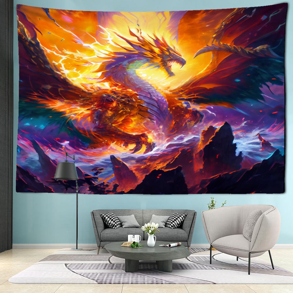 Peak Fire Dragon Tapestry Wall Hanging Cartoon Kawaii Abstract Art Mysterious Witchcraft Hippie Dormitory Home Decor