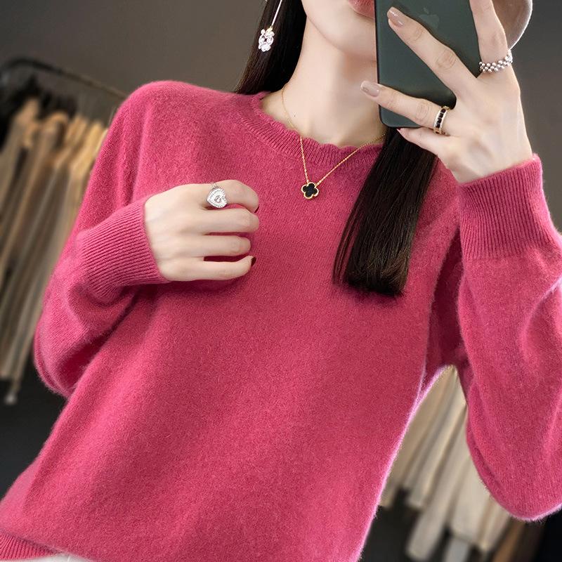 INDFS Women's Fashion Casual Fall Winter Solid Color Print Long Sleeve O-Neck Sweaters