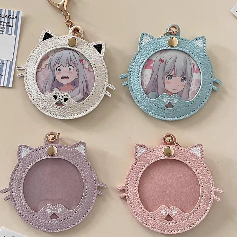 Kreative Katzen-Anstecknadel-Tasche mit 58mm Anime-Stern-Display - Cartoon-Design Lederetui