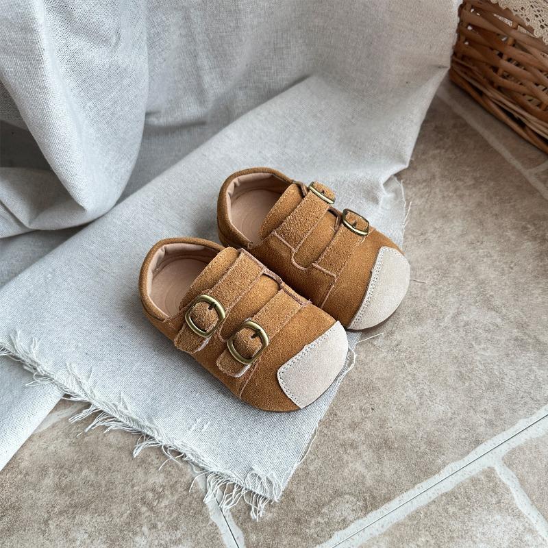 Kids Double Buckle Suede Patchwork Soft Sole Casual Shoes 15 жёлтый