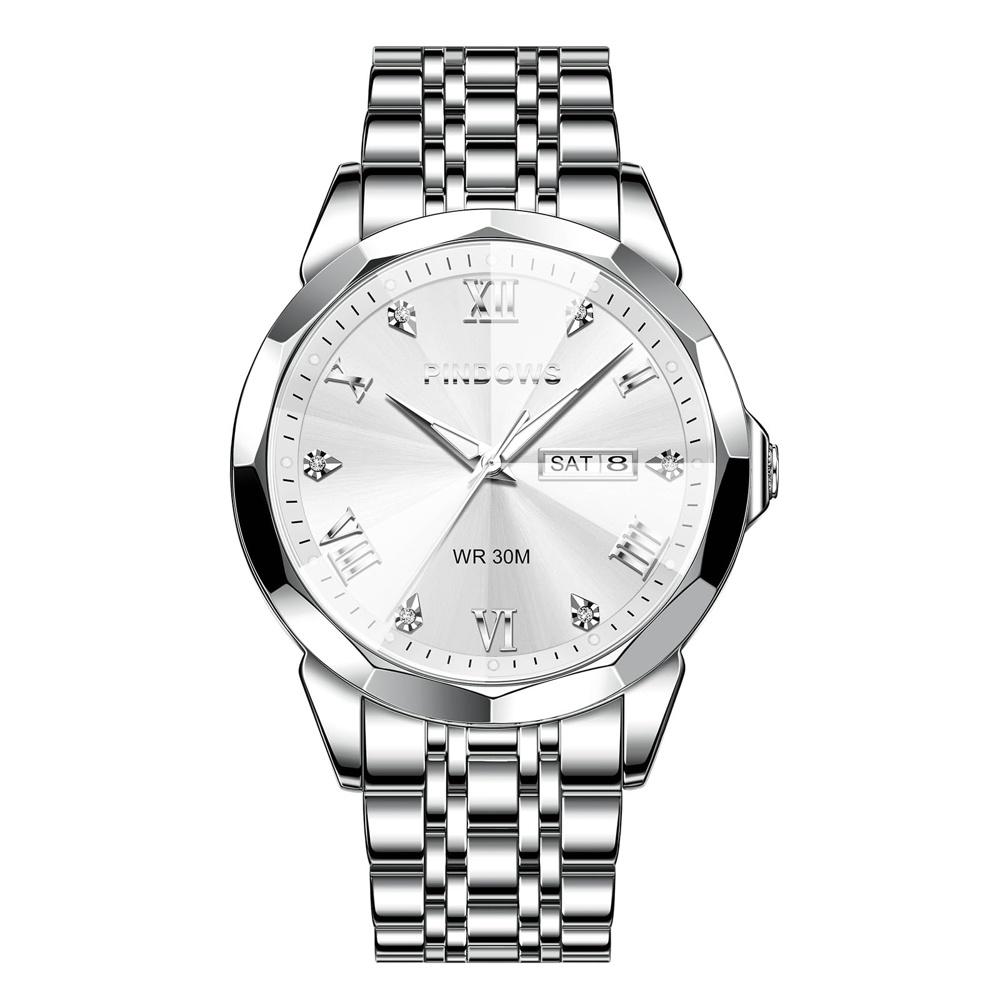 

Men s Watch Diamond Business Dress Analog Quartz Luxury Waterproof Luminous Date Two Tone Stainless Steel Band Classic Fashion PINDOWS