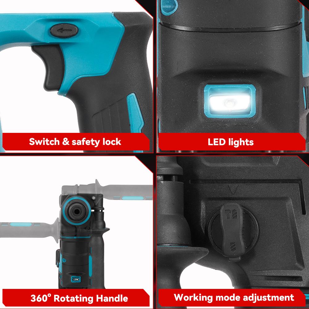 ONEVAN Bürstenloser Elektro-Schlagbohrhammer Tragbar 24MM Multifunktions-Akku-Bohrhammer-Werkzeug Für Makita 18V Akku Stift