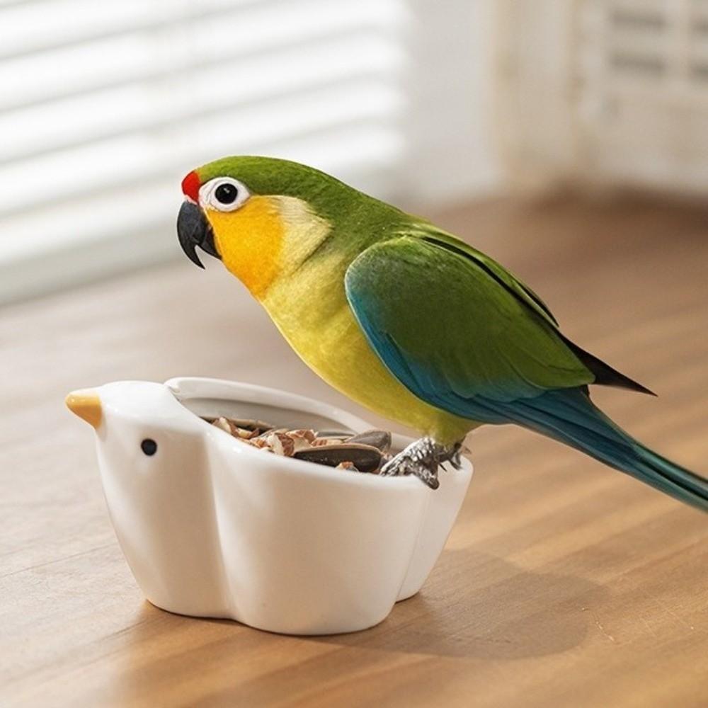 Cage Accessories Bird Shaped Ceramic Pet Bowl Anti-Tip Large Capacity Hamster Food Bowl Smooth Parrot Water Bowl Pet Feeding