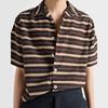 Brown Coffee Striped Button Down Shirt Loose Men Casual Short Sleeve Clothing Unisex Streetwear 3D Printing Shirts for Male Tops