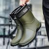 New Men's Mid-Calf Thick Bottom Rain Boots Fashionable Fishing Kitchen Non-Slip Waterproof Car Wash Boots Round Toe PVC Material