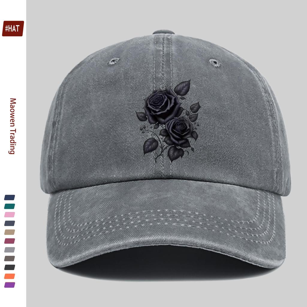 Pc Black Rose Vibrant Floral Geometric Pattern Print Baseball Cap Sun Hat with Floral Print Design Comfortable and Lightweigh