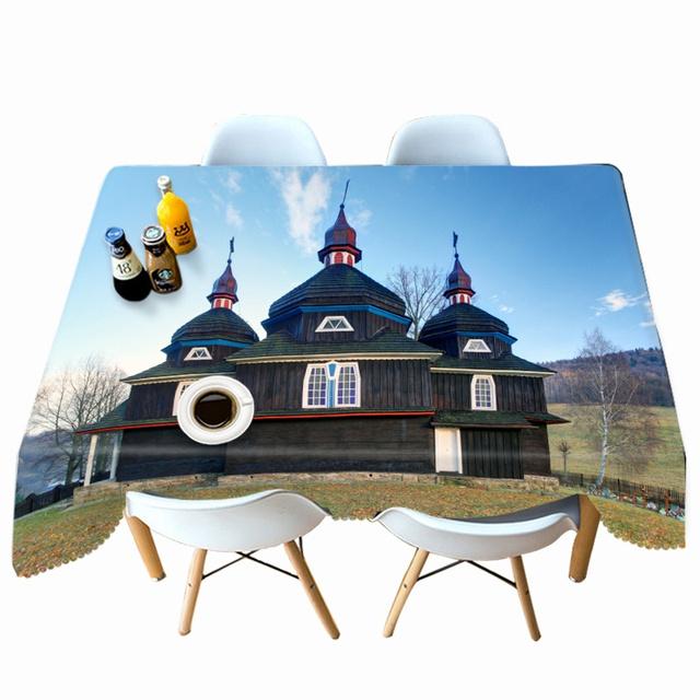 

Thicken Cotton Tablecloth Red Castle Pattern For Wedding Picnic Party Rectangular Round Table Cover 40 X 40CM