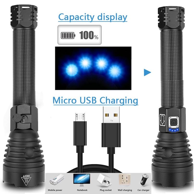 LED Flashlight 3*XHP90 Torch USB Rechargeable Waterproof Lamp Ultra Brigh