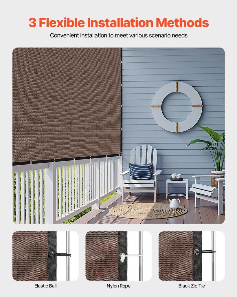 90% Sun Shade Cloth Privacy Screen 8 x 12 ft for Patio Garden (Brown)