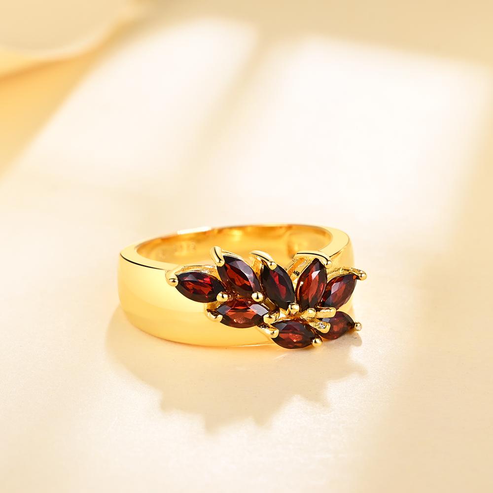 Nya mönster Smyckesset med naturlig röd granat ädelstensring örhänge 925 sterling silver 18k guldplätering fina smycken för kvinnor