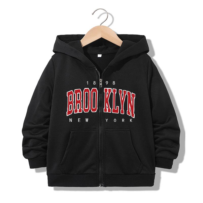 Kids Zipper Hoodie Funny Casual Brooklyn New York Letter Hoodies Jackets Boys Girls Zip Up Sweatshirt Children Hoodies
