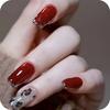 Handgemachte Schöne Nagelkunst Für Frauen Winter Leopardenmuster Weihnachten Kirschrot Karamell
