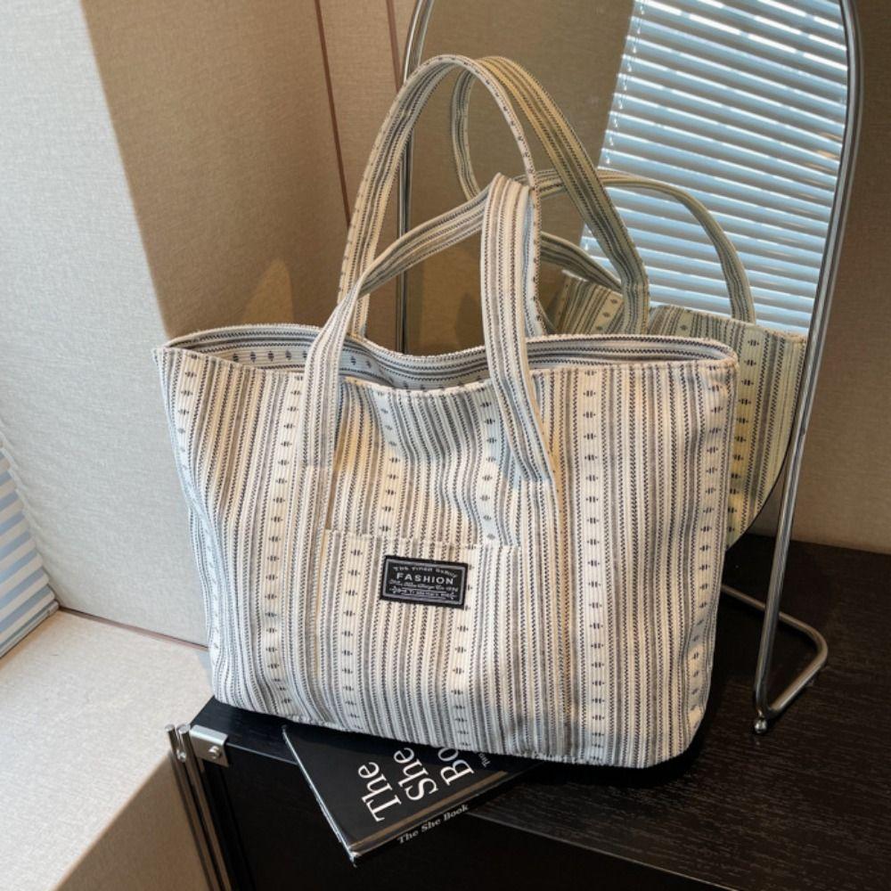 Portable Commuting Shoulder Bag Large Capacity Mommy Bag Fashionable Stripe Handbag  Lady