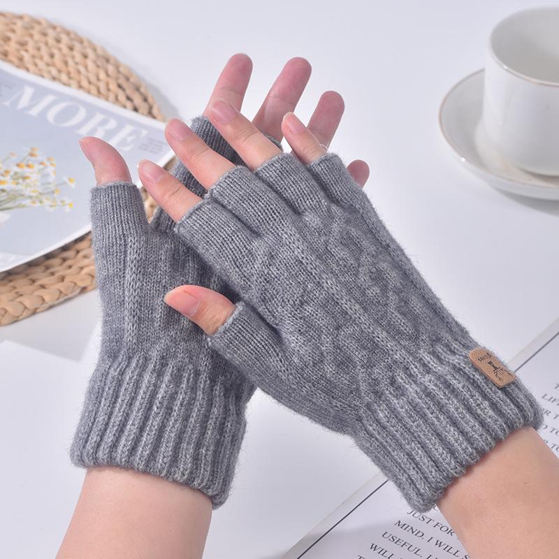 Winter Knitted Thick Thermal Half Finger Women Gloves Outdoor Warm Cotton Wool Driving Fingerless Touchscreen Glove
