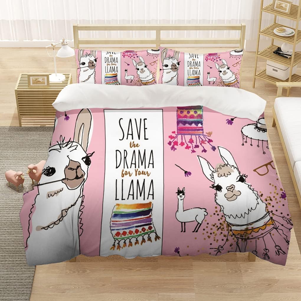 Alpaca Duvet Cover Botanical Bedding Set Double Size Quilt Cover 3D Microfibre Comforter Cover With Zipper And Pillowcases 2 Pcs