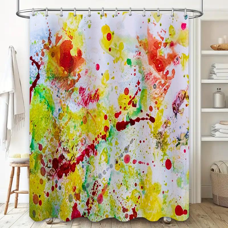 Watercolor Splatter Shower Curtain Decorative Printing Bath Rug Tiled Waterproof Home Bathroom Accessories Various Sizes Availab