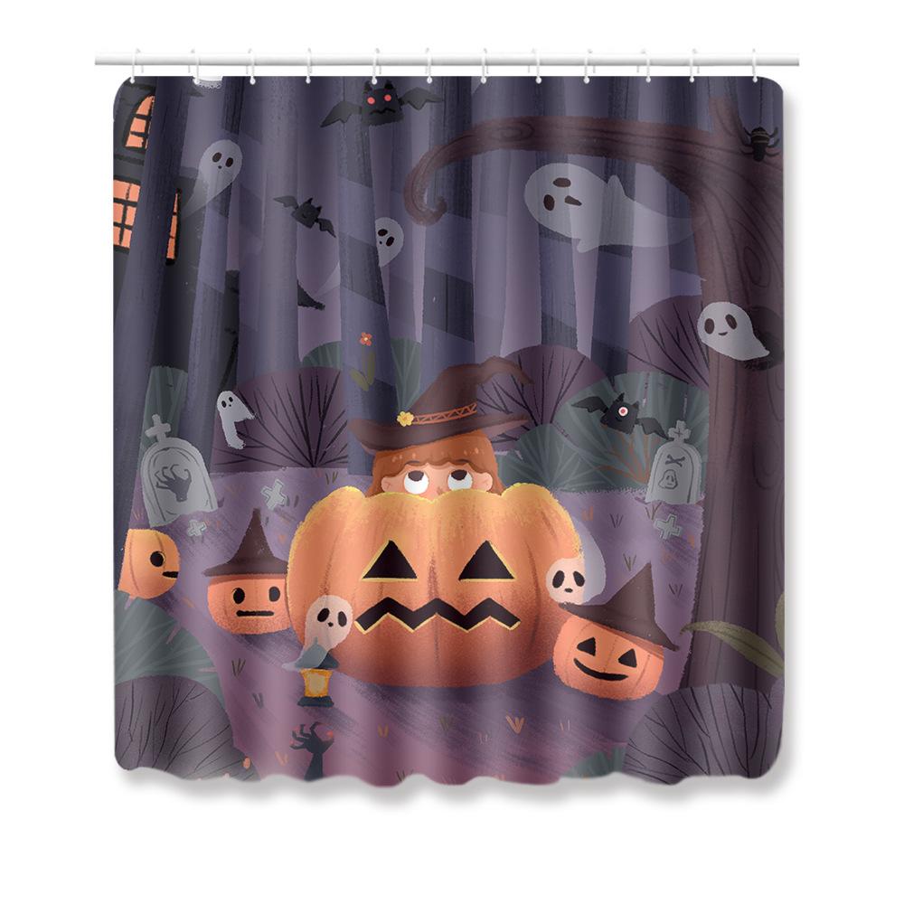 Halloween Shower Curtain Floor Mat Combination Four-Piece Set Bathroom Toilet Carpet Shower Room Foot Mat