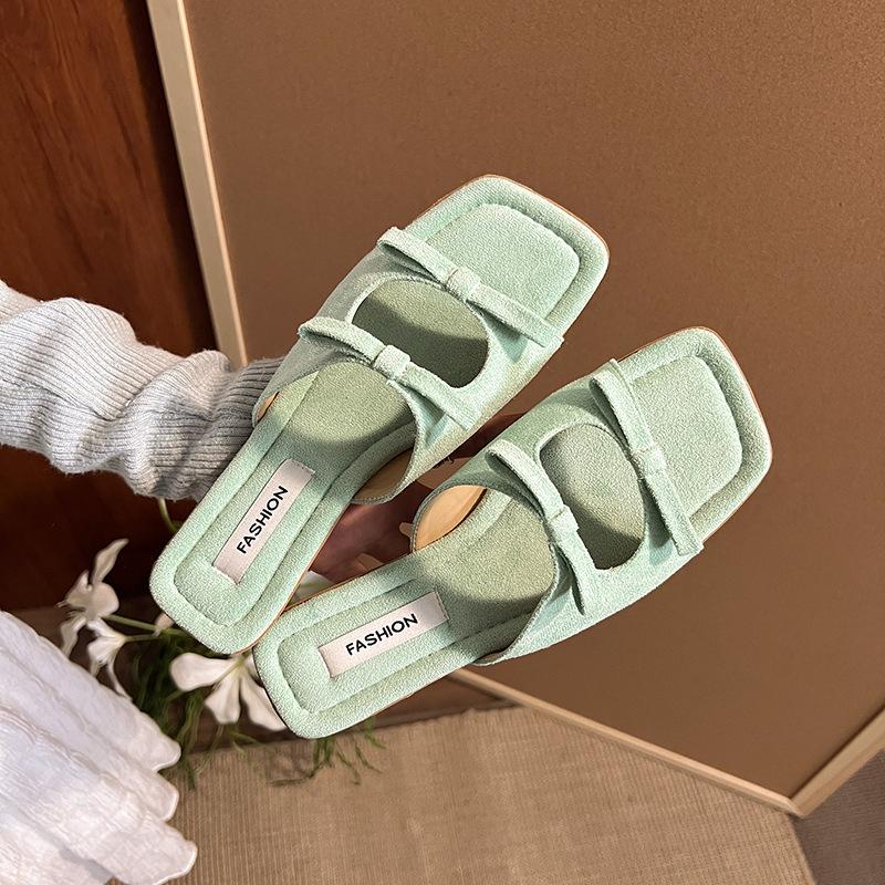 

Bow word with flat slippers women s wear summer new versatile open-toed sandals 40 зелёный