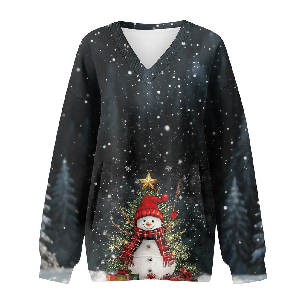Women's Casual And Fashionable Christmas Print Long-Sleeved Top
