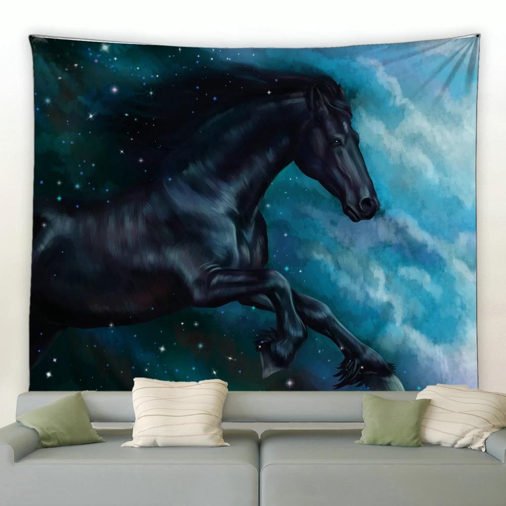 Pentium Horse Printing Tapestry Wall Hanging Polyester Fabric Home Living Room Decor Wild Animals Pattern Big Couch Blanket