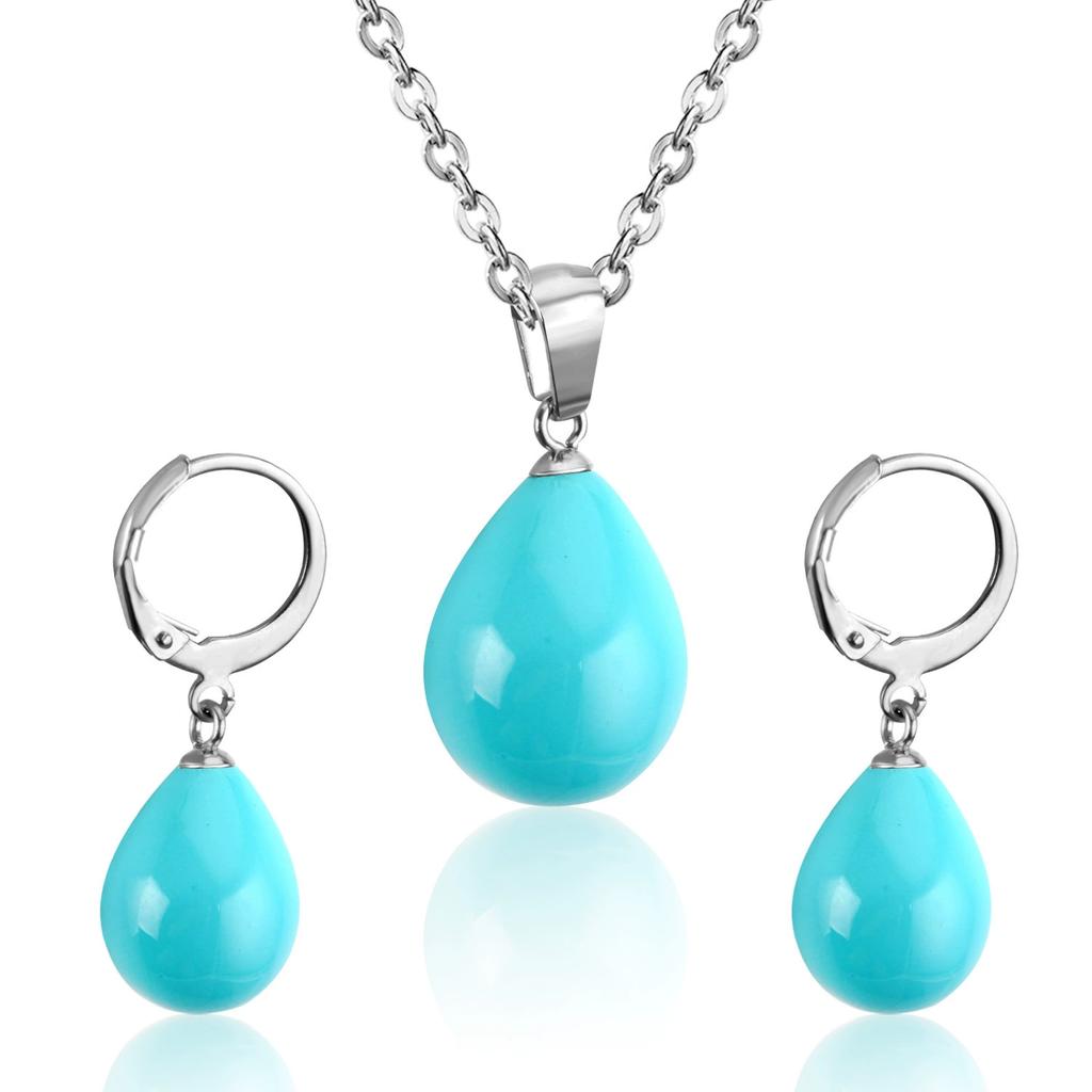 925 Sterling Silver Color Pearl Pendant Necklace Loop Hoop Earrings White Teardrop Women Girls Wedding Party Nice Gifts