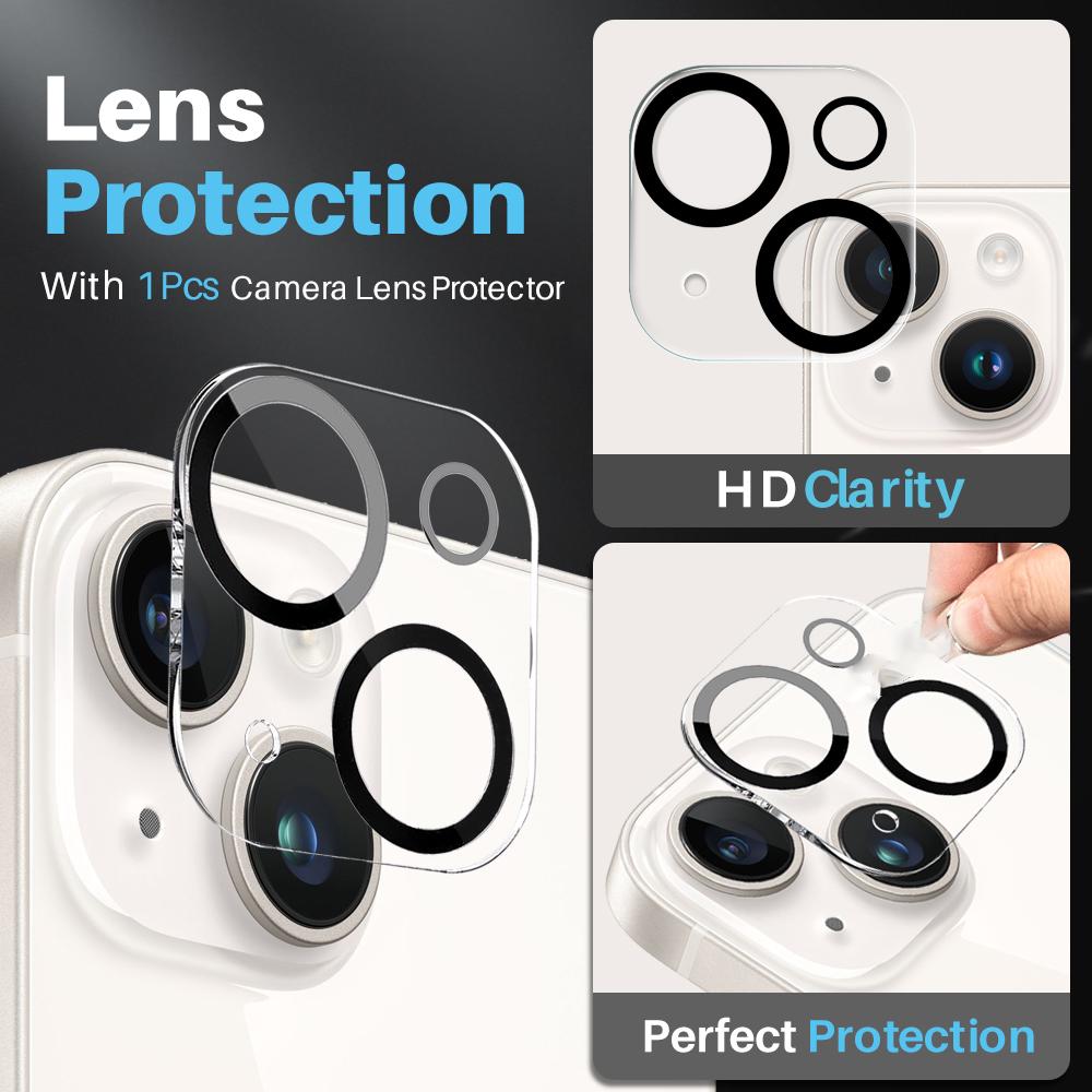 NORTHJO For iPhone 15 Case PC+TPU Phone Cover+Tempered Glass Screen Film+Lens Film