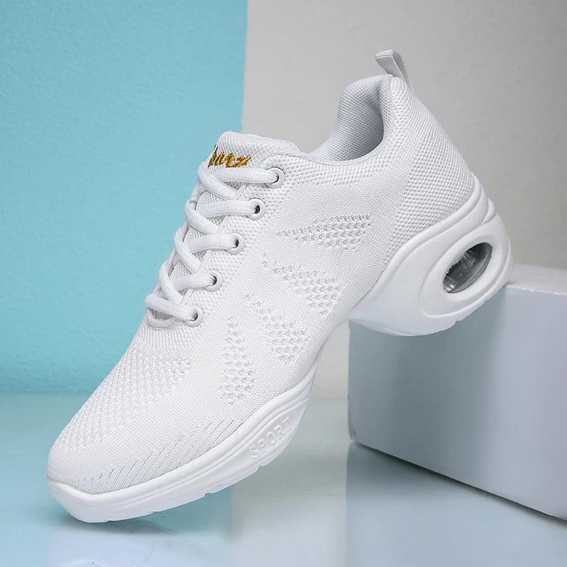 

Модные новые летние женские сетчатые кроссовки с мягкой подошвой для аэробики, на низком каблуке, для повседневной ходьбы на открытом воздухе, для современных джазовых танцев, дышащие, для тренировок, танцевальная обувь 35-41 41 белый