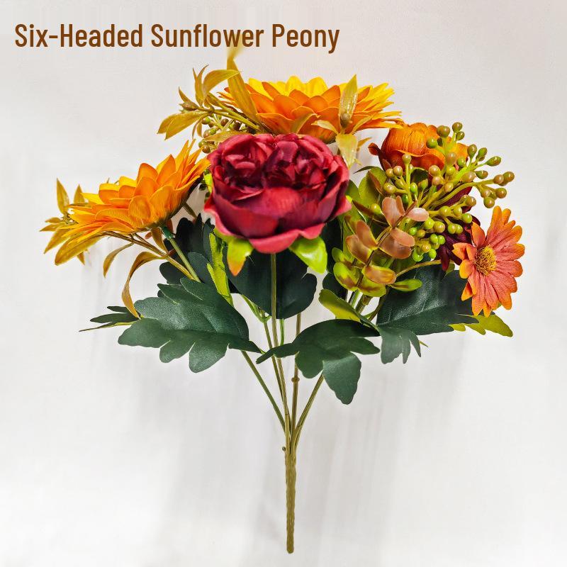 Autumn Bionic Flower Bouquet: Sunflower, Peony & Rose Simulation Flowers