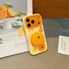 For iPhone 17 16 Plus 16e 15 14 13 12 Pro Max Funny 3D Fruit Orange Telescopic Bracket Case Soft Silicone Stand Holder Cover