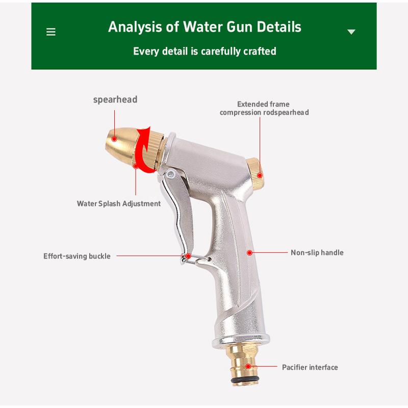 Metal Brass Nozzle High Pressure Spray Gun Garden Hose Pipe Water Gun for Lawn Car Wash Sprinkler Sprayer Adjustable Tool