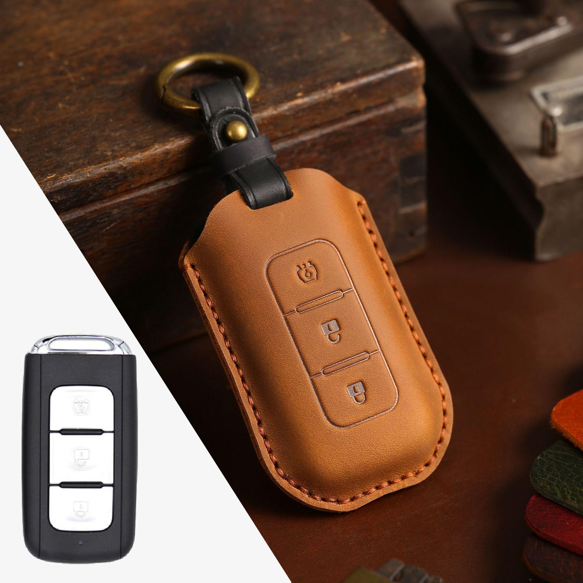 

Applicable To Dongfeng Scenic Key Cover Handmade Crazy Horse Leather Auto Supplies Hot Selling Styles коричневый