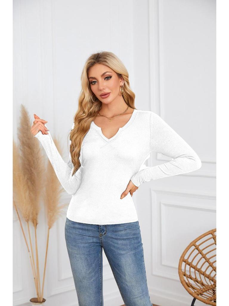 T-shirt da donna con scollo a U profondo, incrociata, a maniche lunghe - Moda Trendy 2024