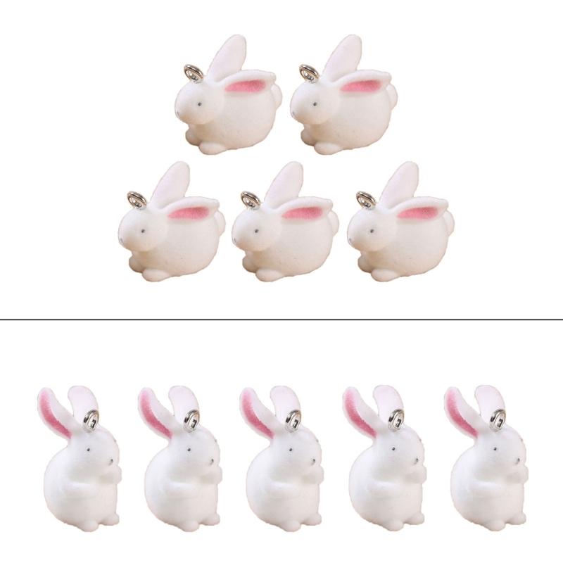 Pack of 5 Cute Rabbit Jewelry Charm Flocking Cartoon Rabbit Pendant Adorable Jewelry Findings for Earrings Keychains