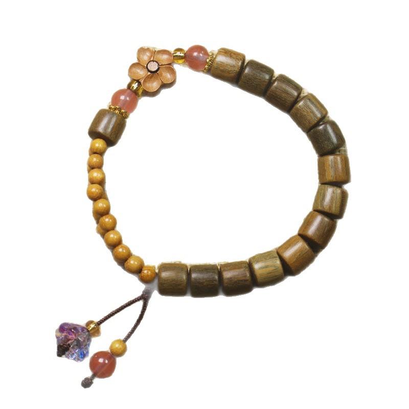 Fragrant Green Sandalwood Barrel Beads Bracelet Golden Wood Chinese Style Women Wooden Jewelry
