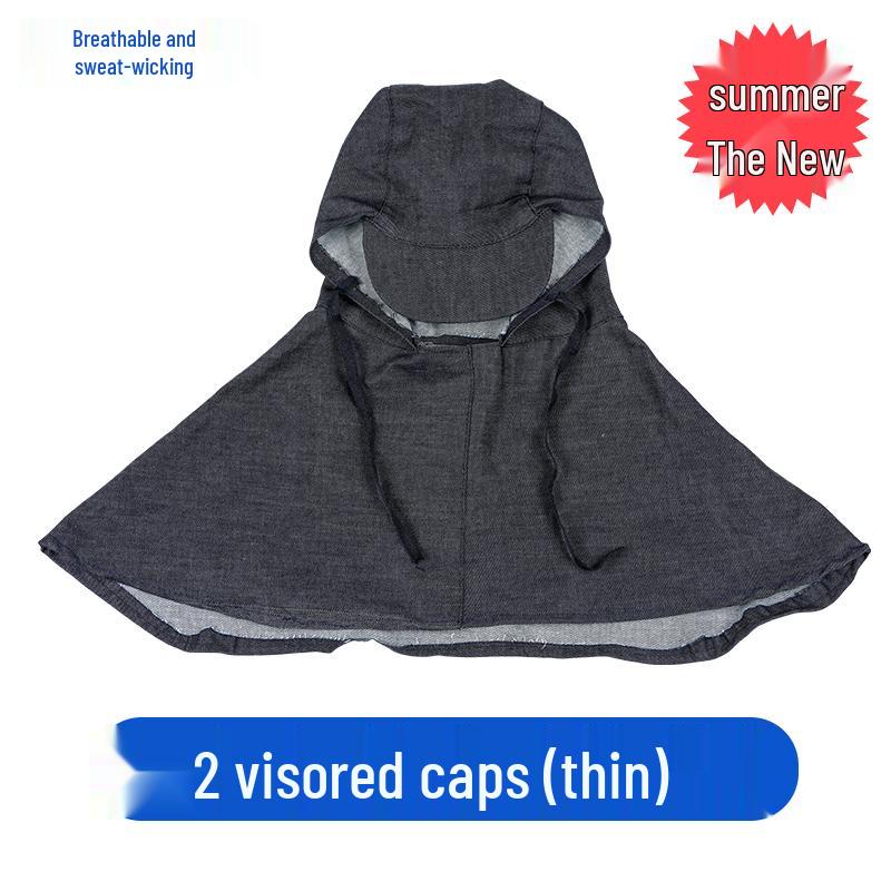 Unisex Durable Denim Summer Hood with Removable Shawl for Industrial Work